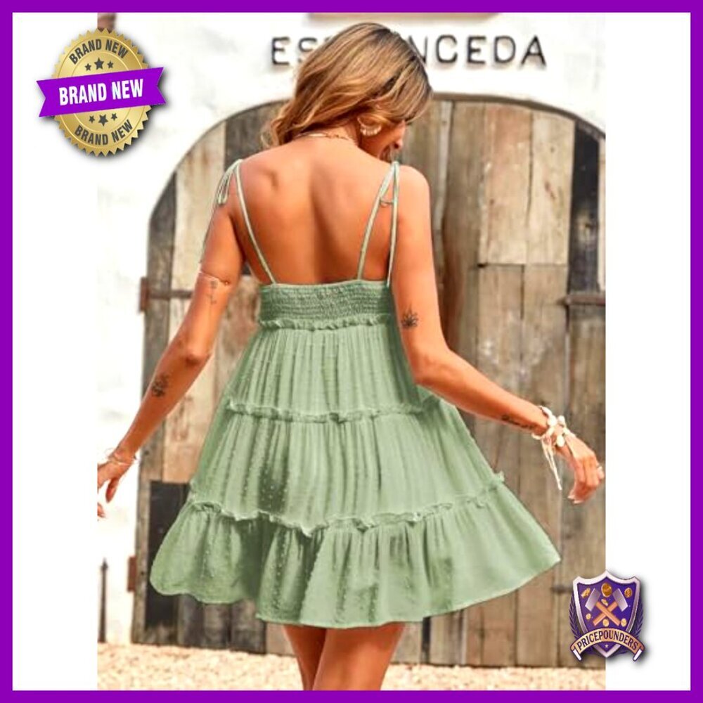 Spaghetti Strap Flowy Boho Dress Summer Wedding Guest Beach Sundress - Picture 2 of 7